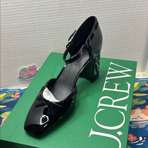 J. Crew Maisie bow heels in metallic crinkle leather Size 7 NIB